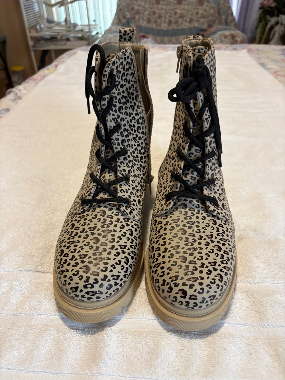 Serra Leopard Print Lace-Up Ankle Boots in Tan and Black